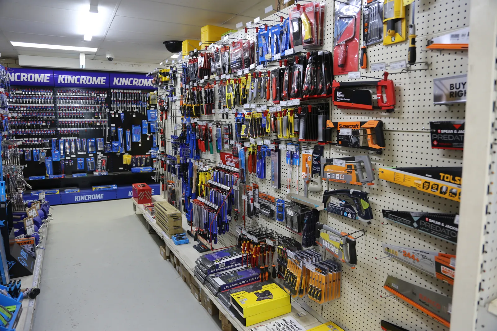Hand tool aisle with Kincrome, Stanley and Spear & Jackson tools at Miller's Mitre 10 Narangba
