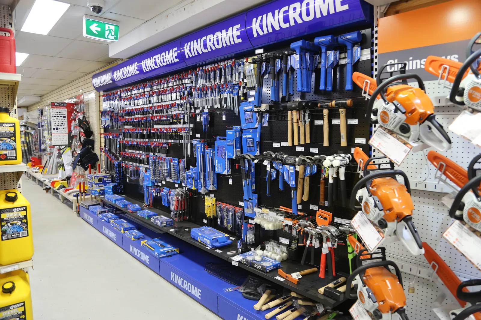 Kincrome hand tool display and STIHL chainsaws at Miller's Mitre 10 Narangba