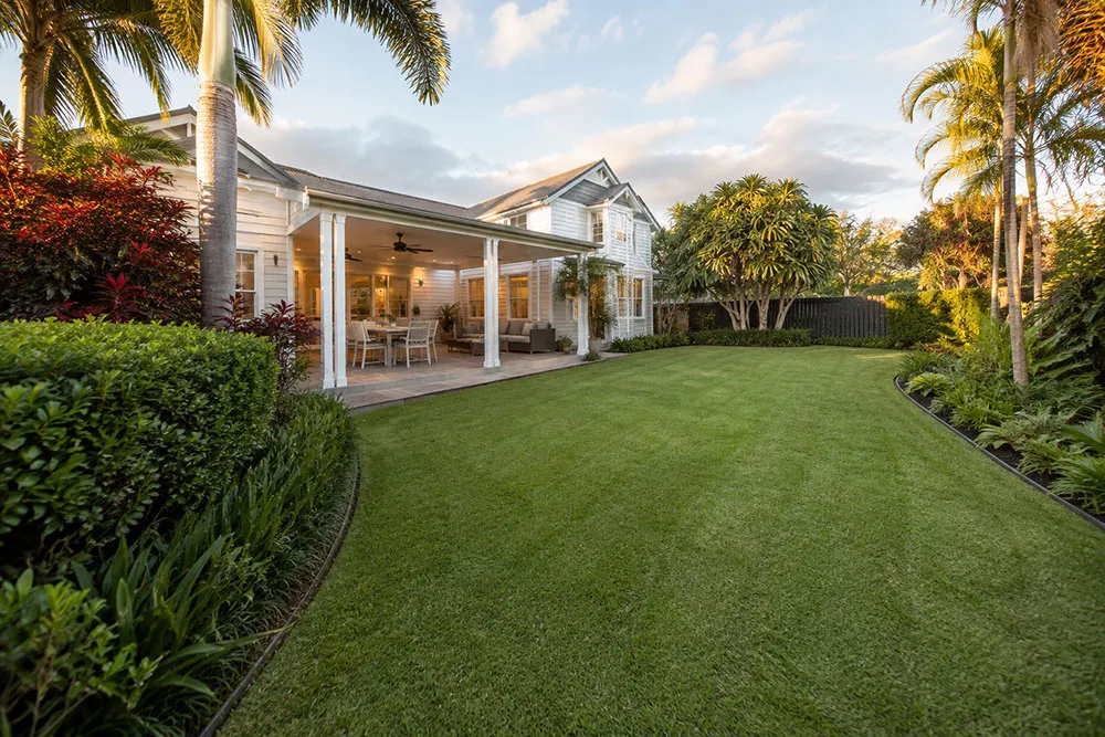 Neatly mowed, edged lawn in a Narangba garden ready for a Queensland summer